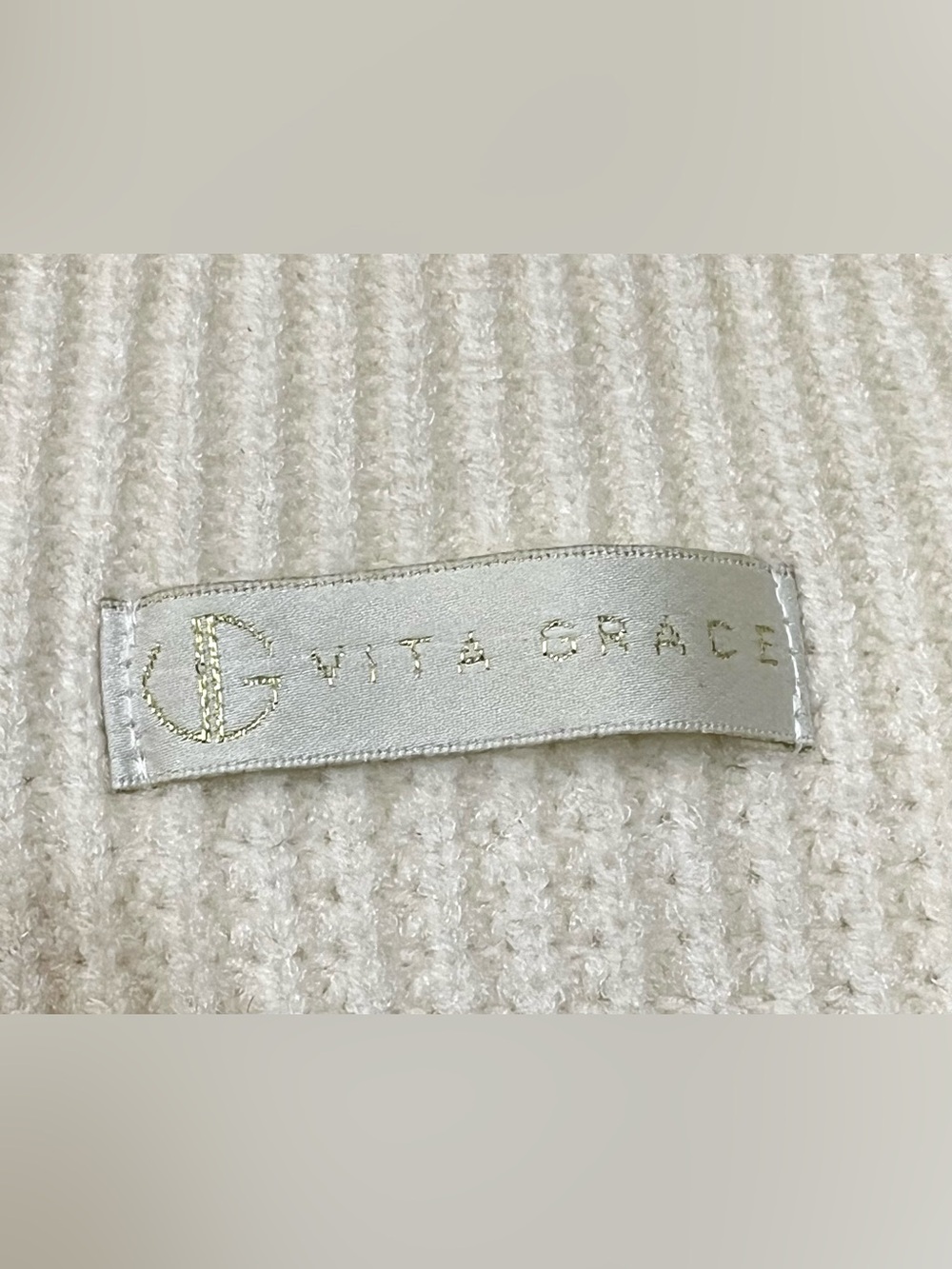 Vita Grace Cream and Navy Soft Thick Button Up Neck Waffle Sweater Women's Top - Picture 13 of 16